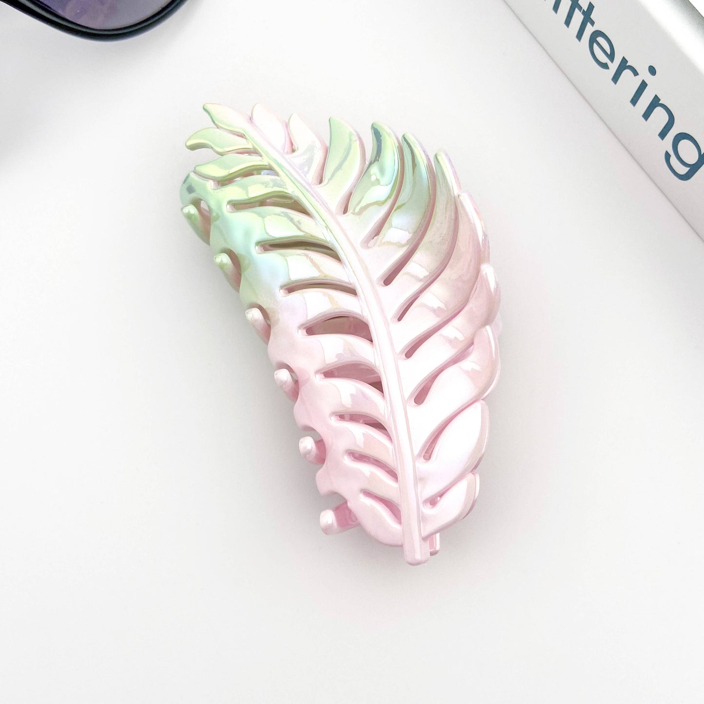 Candy Color Gradient Leaf Hair Clip: PinkPurple