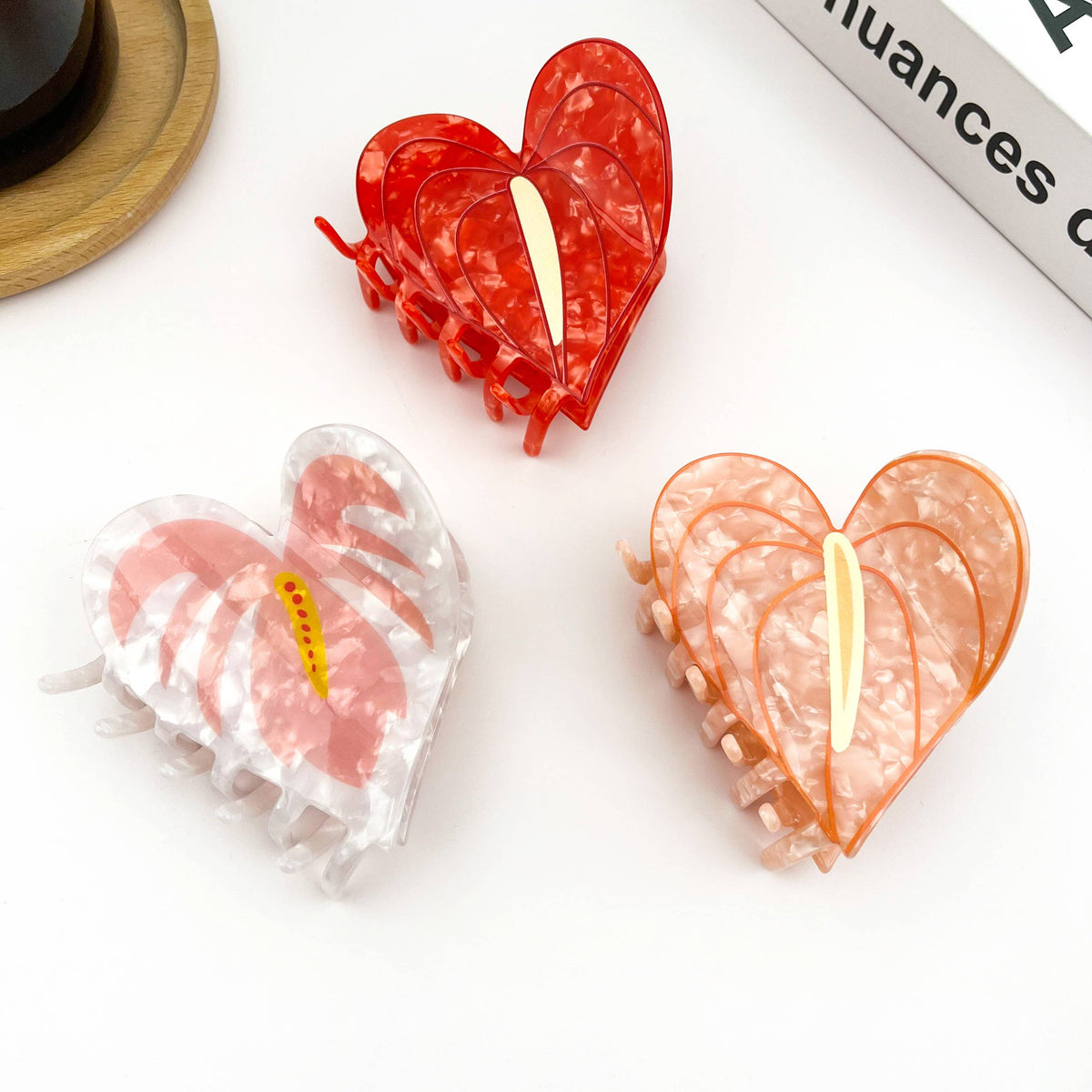 Anthurium Leaf Hair Claw Clip, Acetate Hair Clip: Pink-mini clip