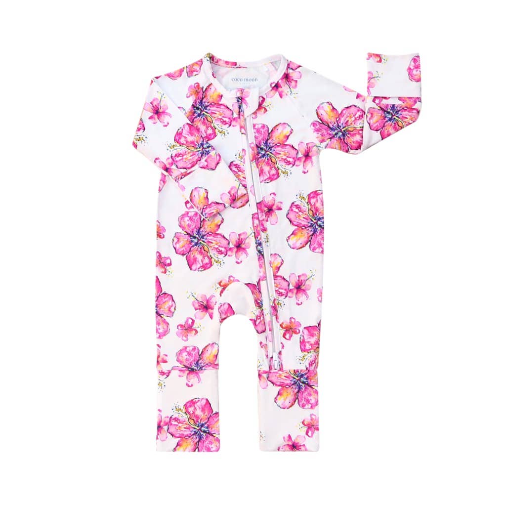 Hibiscus Kiss Baby Bamboo Coverall: 6-9M