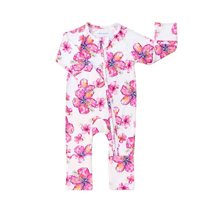 Hibiscus Kiss Baby Bamboo Coverall: 6-9M