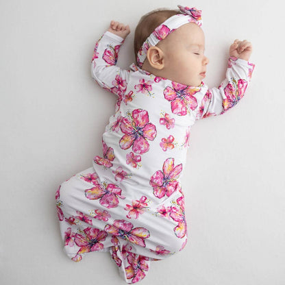 Hibiscus Kiss Bamboo Layette Gown: 0-3M
