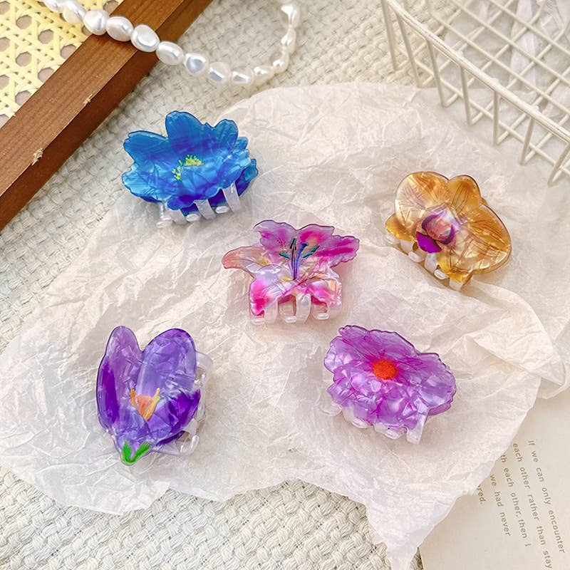 Bauhinia - Inspired Acetate Flower Hair Clips for Summer: Colorful-Purple