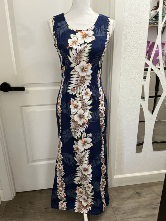 NWOT KY’s Hawaii Vintage Hawaiian Navy Blue Dress, Size Small