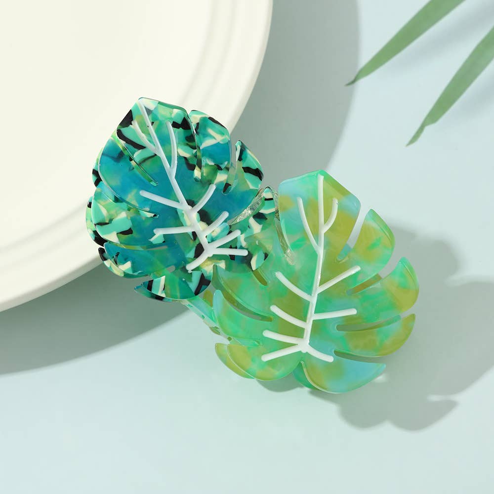 Vibrant Tropical Leaf-Shaped Botanical Hair Claw Clips: RoseGreen