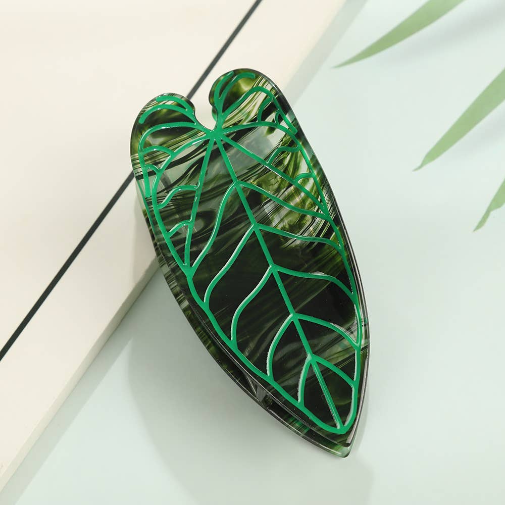 Tropical Leaf Green Claw Clip