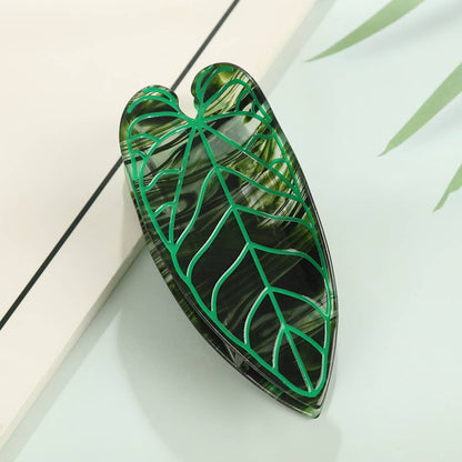 Tropical Leaf-Shape Botanical Acetate Hair Claw Clip: RedGreen