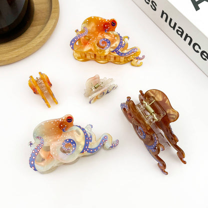 Blue Ring Octopus Hair Claw Clip, Ocean-Inspired Hair Clip: White / 1.2in