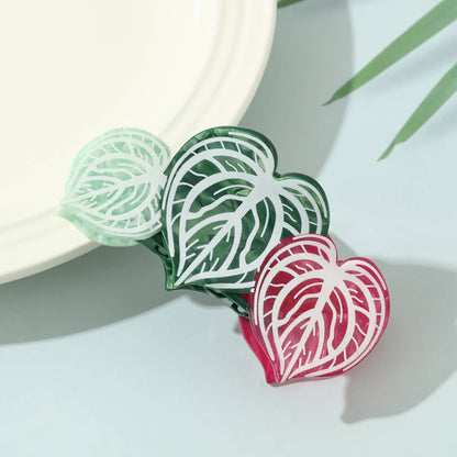 Vibrant Tropical Leaf-Shaped Botanical Hair Claw Clips: RoseGreen