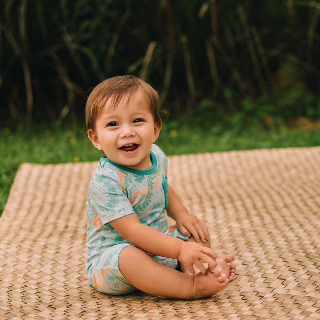 Lei Stand Shortie Bamboo Romper: 6-12M