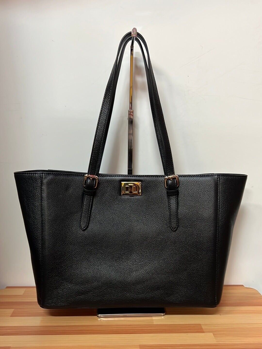 Martin and MacArthur HAWAII KOA Leather Tote Bag Black Gold Dust Bag Includeded