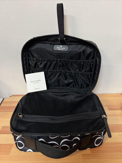 Kate Spade Travel Cosmetic Toiletries Bag in Black White Jae Elegant Bow ~ NEW