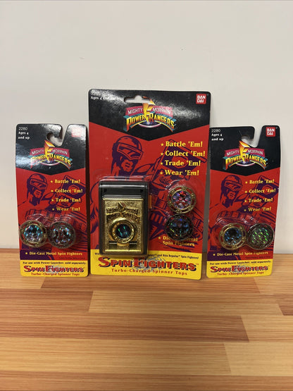 1993 Bandai Mighty Morphin Power Rangers Spin Fighters Launcher + fighter packs
