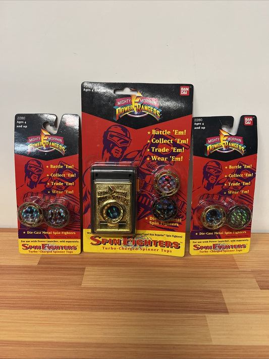1993 Bandai Mighty Morphin Power Rangers Spin Fighters Launcher + fighter packs