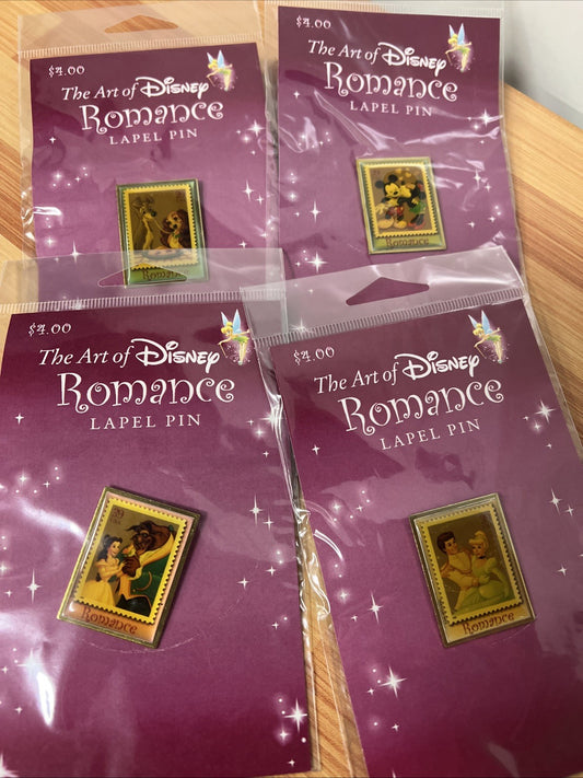 Lapel Pin Disney Romance Art USPS Stamp Vintage Cinderella Complete Set of 4