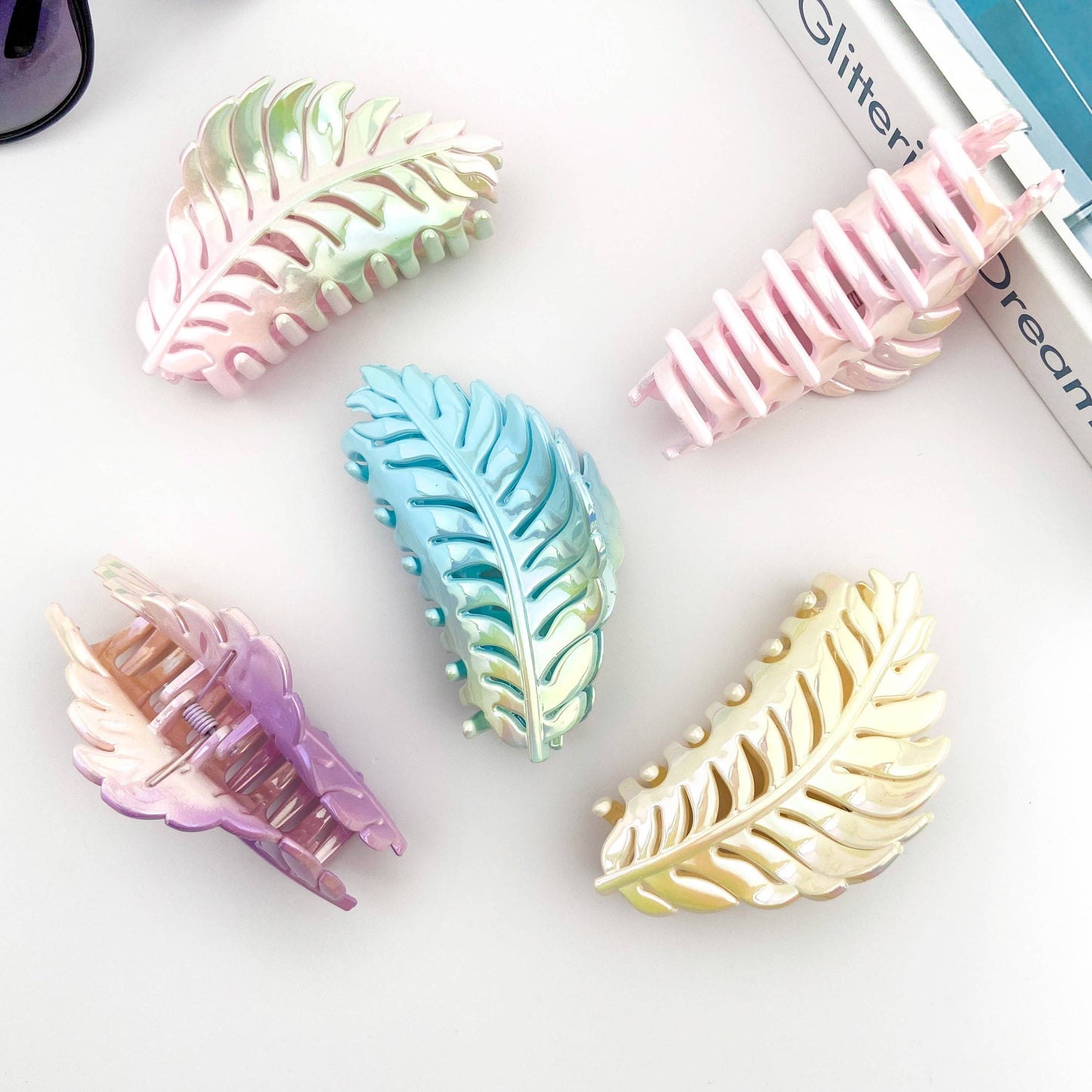 Candy Color Gradient Leaf Hair Clip: YellowPurple