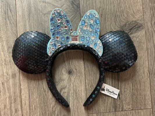 Disneyland 60th Anniversary Minnie Mouse Blue Gemstones Bow Ear Headband