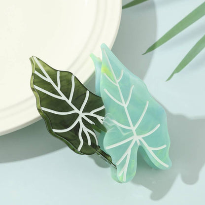Vibrant Tropical Leaf-Shaped Botanical Hair Claw Clips: RoseGreen