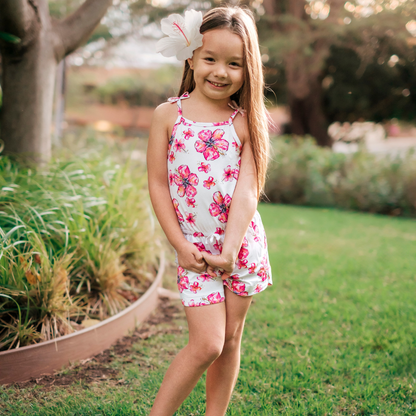 Hibiscus Kiss Girls Shortie Bamboo Romper: 18M