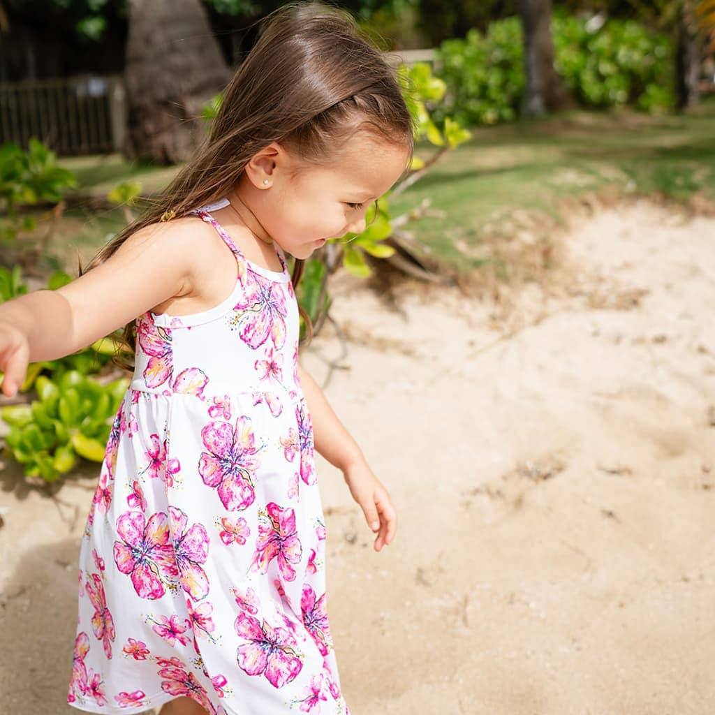 Hibiscus Kiss Kids Bamboo Spaghetti Strap Dress: 4T