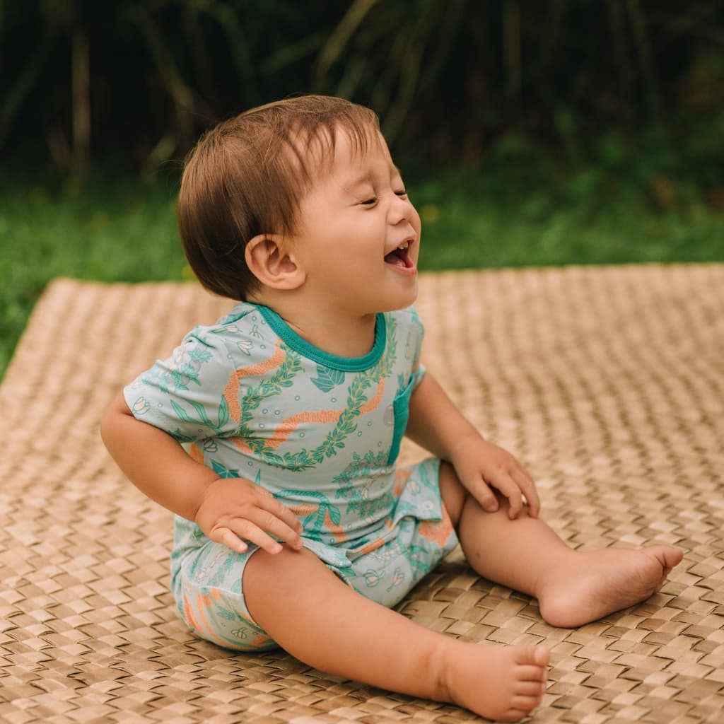 Lei Stand Shortie Bamboo Romper: 6-12M