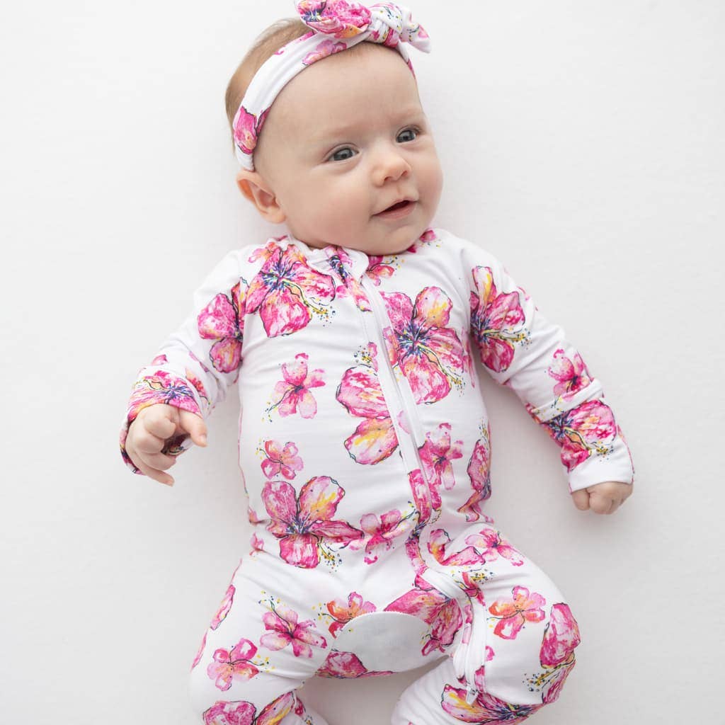 Hibiscus Kiss Baby Bamboo Coverall: 12-18M