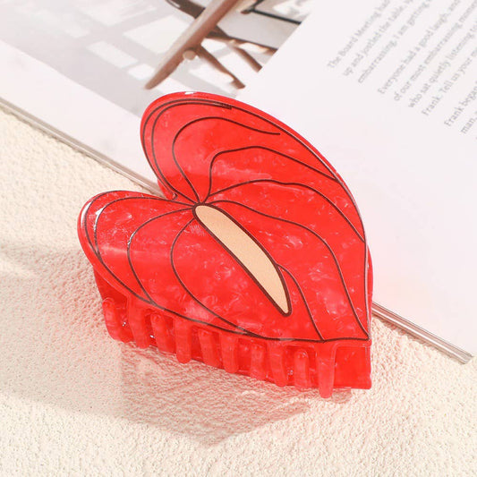 Anthurium Flower Hair Clip: Red