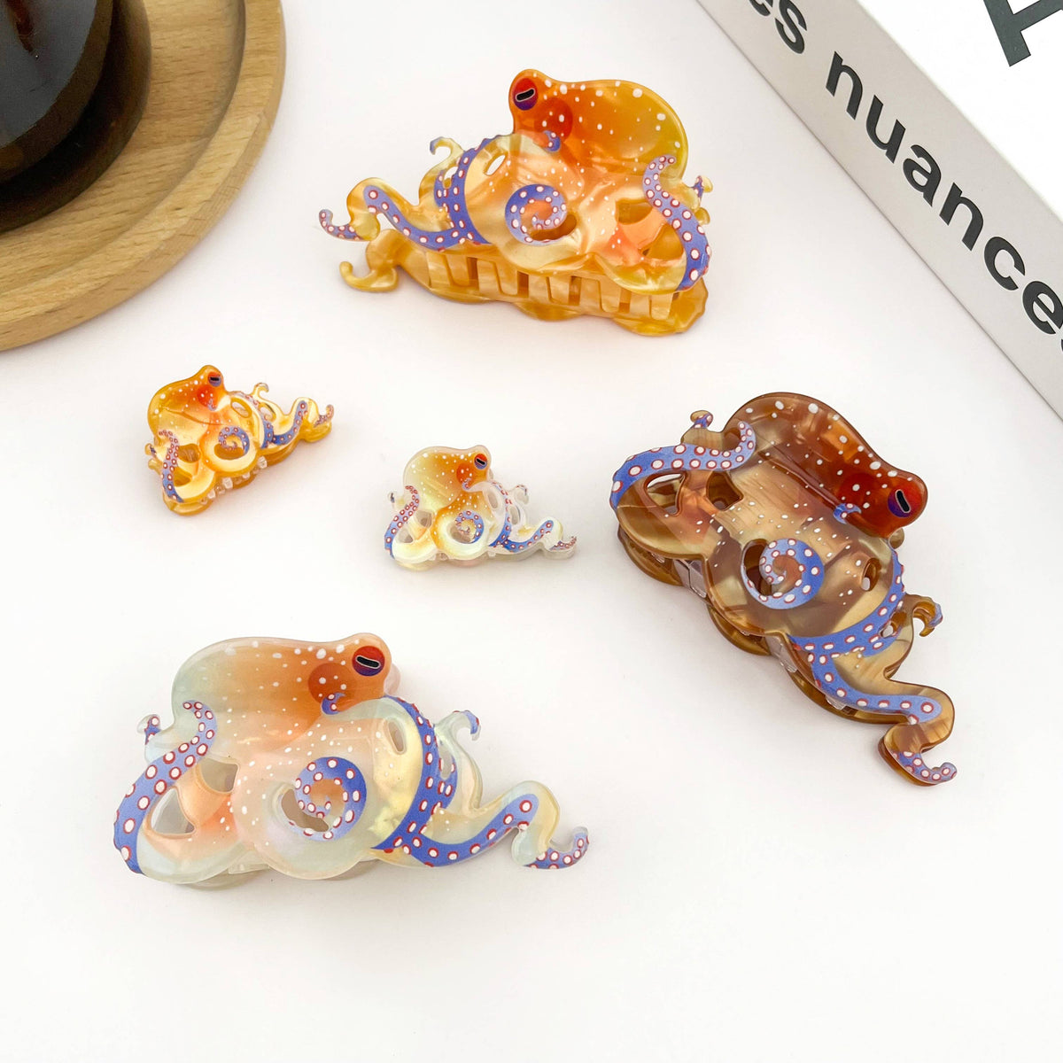 Blue Ring Octopus Hair Claw Clip, Ocean-Inspired Hair Clip: White / 1.2in