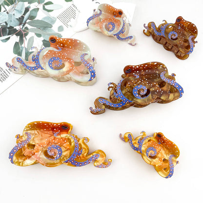 Blue Ring Octopus Hair Claw Clip, Ocean-Inspired Hair Clip: White / 1.2in