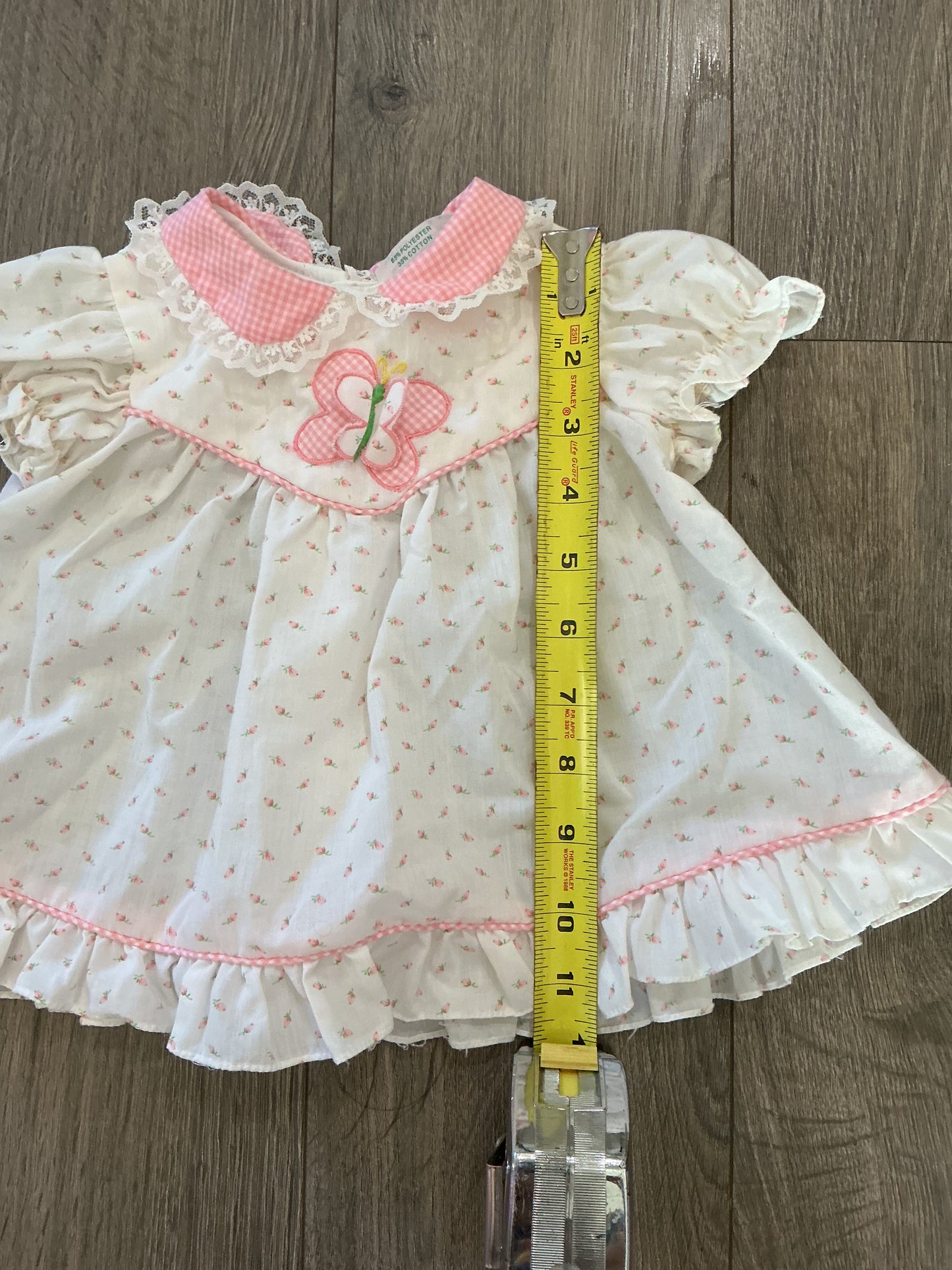 A Tury Tots Original Vintage Infant Girls Dress Ruffle Lace Butterfly Pink Floral Vintage