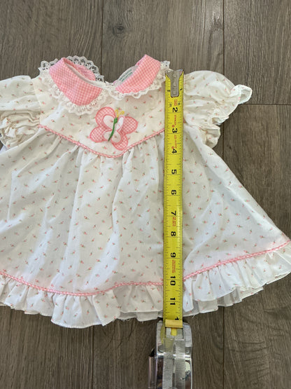 A Tury Tots Original Vintage Infant Girls Dress Ruffle Lace Butterfly Pink Floral Vintage
