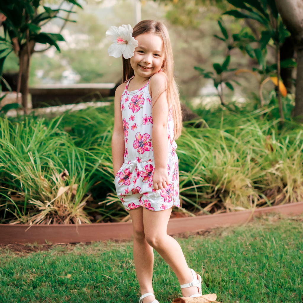 Hibiscus Kiss Girls Shortie Bamboo Romper: 18M