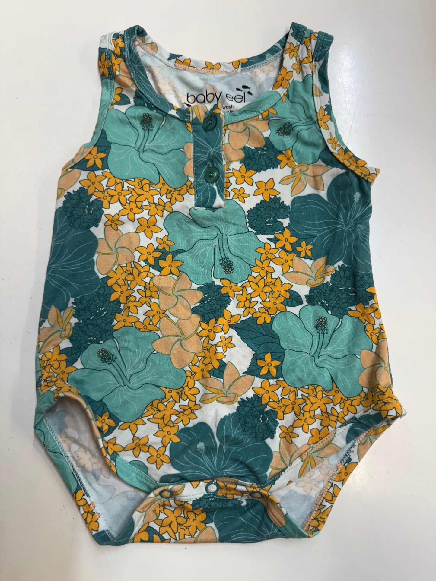 Baby Eel Teal and Yellow Bodysuit, 6-12m