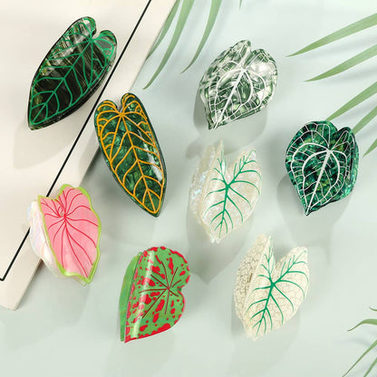 Tropical Leaf-Shape Botanical Acetate Hair Claw Clip: Pink