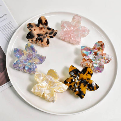 Tortoise & Marbled Plumeria Flower Acetate Hair Claw Clip: BlackBeige
