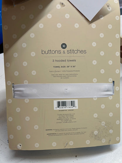 New Button & Stitches Hooded Towels 3pk