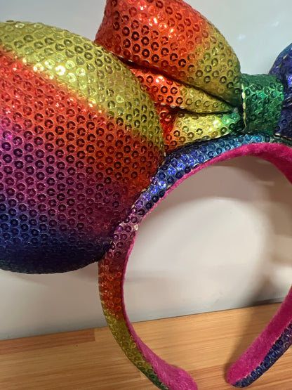 Disney Parks Sequin Rainbow Minnie Mouse Ears Headband
