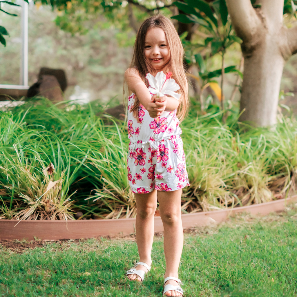 Hibiscus Kiss Girls Shortie Bamboo Romper: 18M