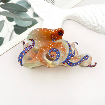 Blue Ring Octopus Hair Claw Clip, Ocean-Inspired Hair Clip: White / 1.2in