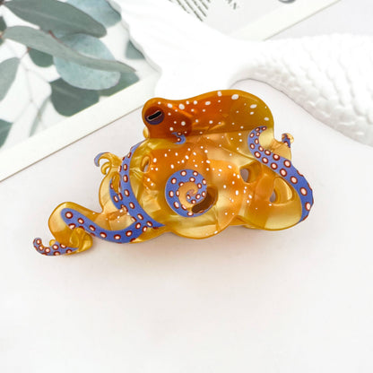 Blue Ring Octopus Hair Claw Clip, Ocean-Inspired Hair Clip: White / 1.2in