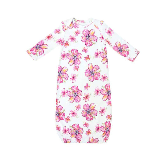 Hibiscus Kiss Bamboo Layette Gown: 0-3M