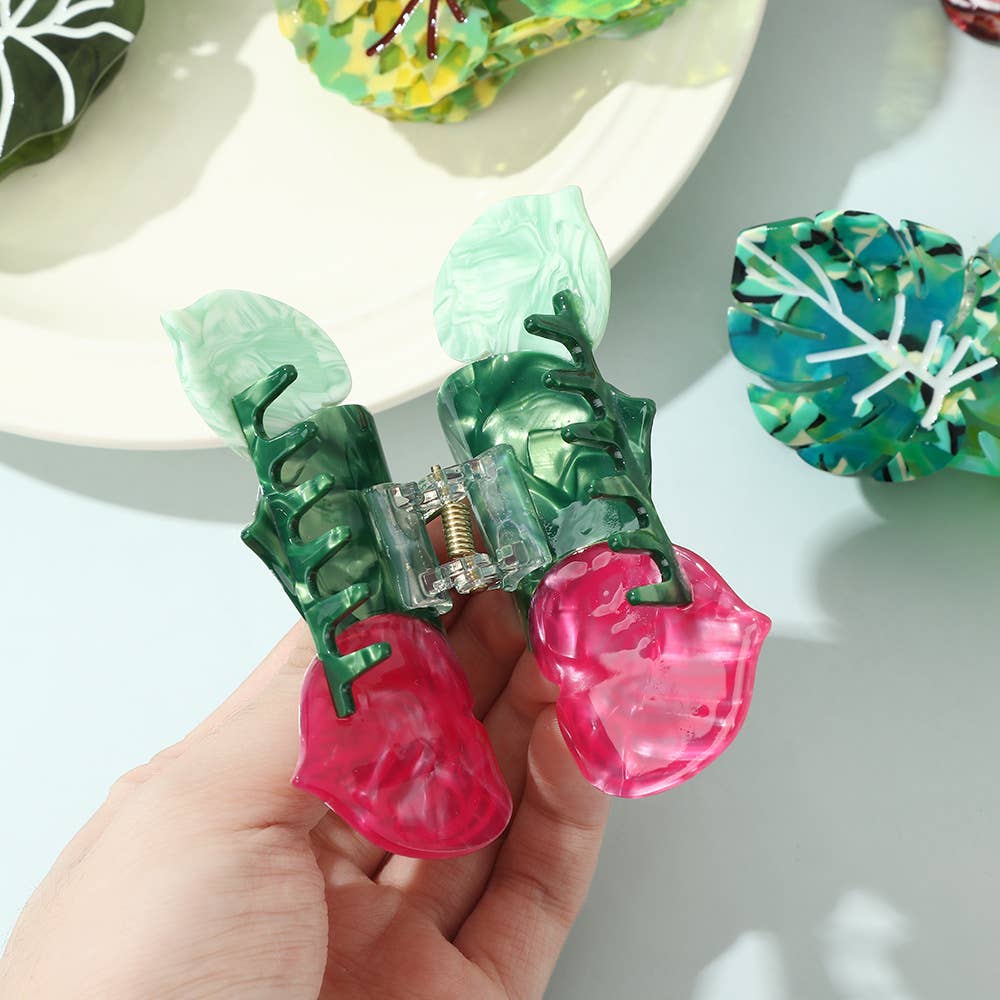 Vibrant Tropical Leaf-Shaped Botanical Hair Claw Clips: RoseGreen