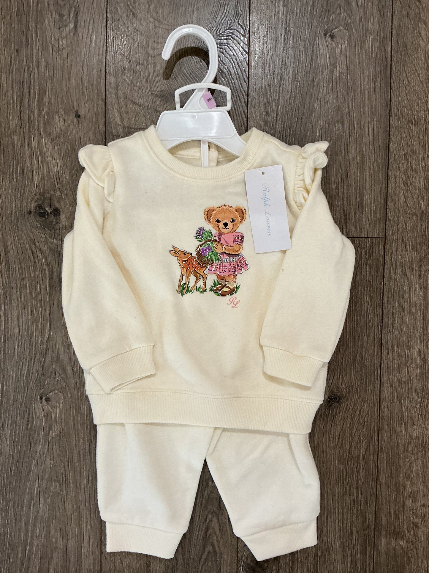 POLO RALPH LAUREN Baby Girl Fleece Polo Bear Sweatshirt & Pant Set, 6M NWT