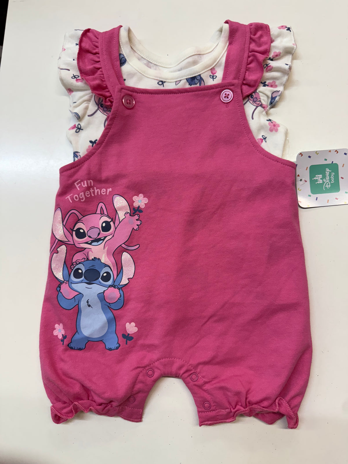 New Stitch and Angel 2pc Romper Set, 18m