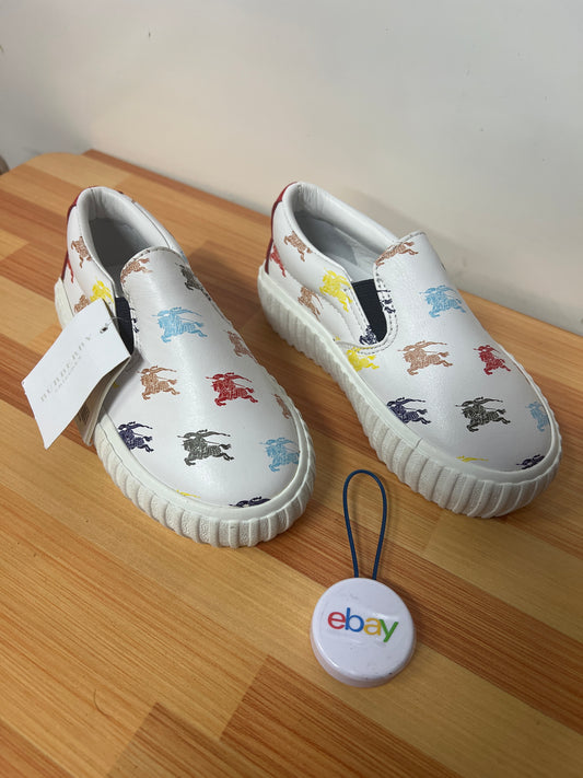 Genuine Burberry Children White Multi Color Slip On Shoes size 24/US 8 NEW