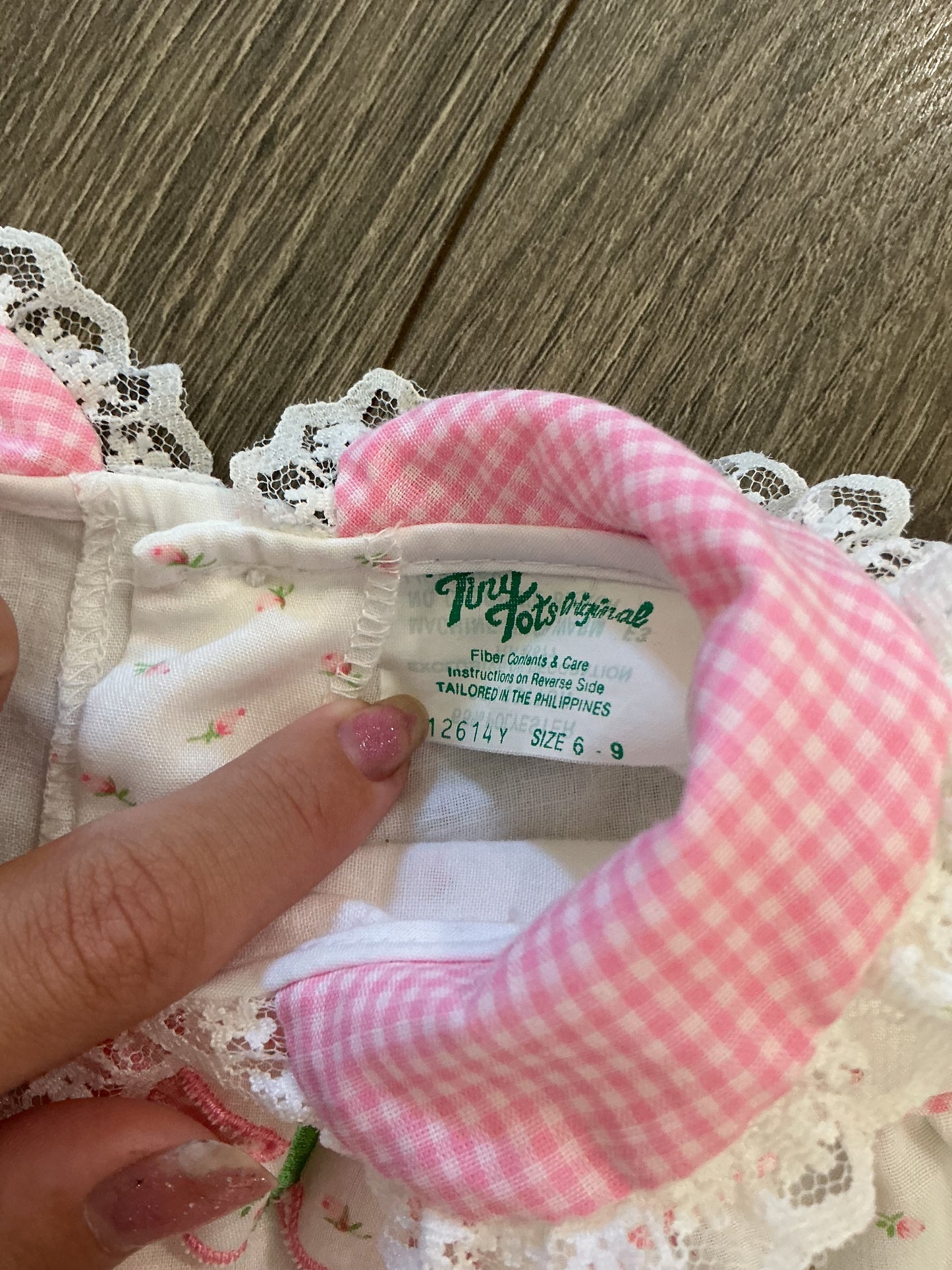 A Tury Tots Original Vintage Infant Girls Dress Ruffle Lace Butterfly Pink Floral Vintage