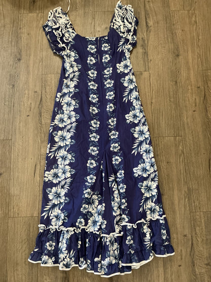 NWOT MAHALO Hawaii Vintage Long Ruffle Dress, Navy Blue Large