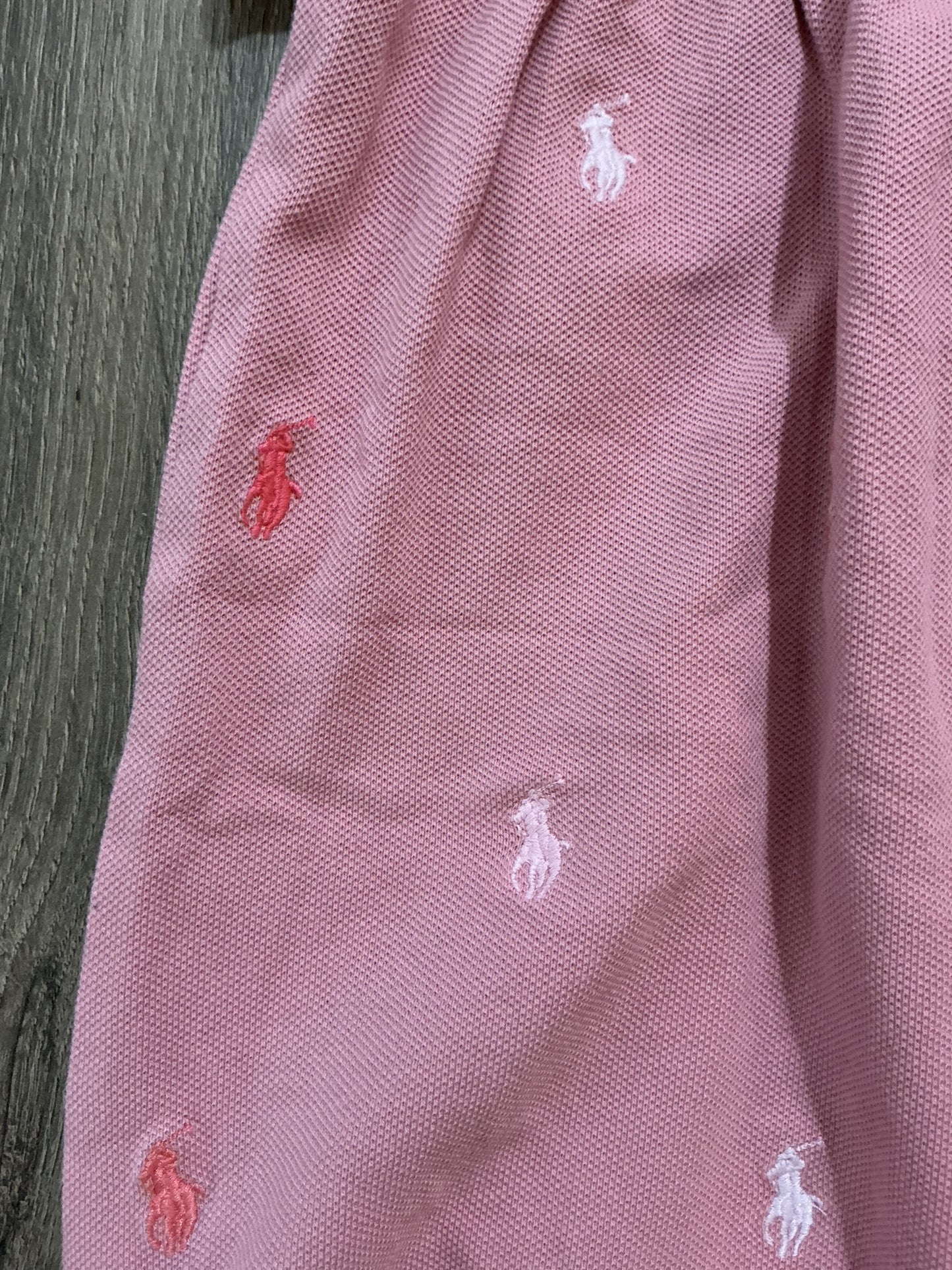 Ralph Lauren Dusty Pink Polo Romper Baby Girls Stretch Mesh Shortalls size 9M vintage￼