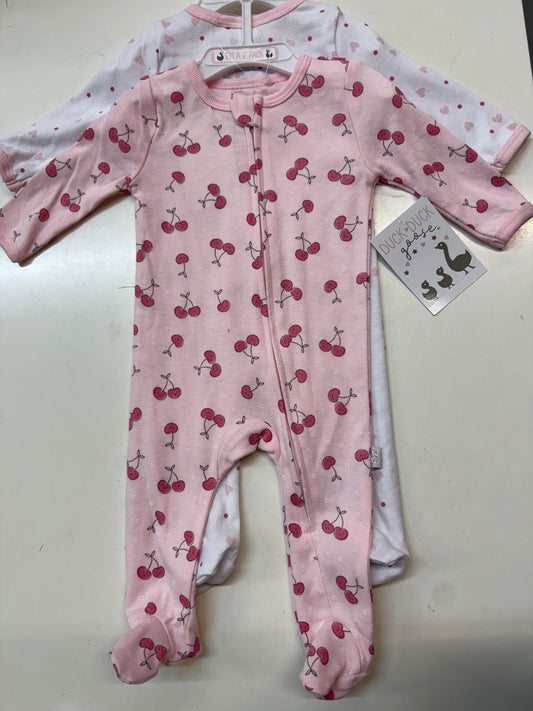 New 2pk Cherry Coveralls, 0-3m