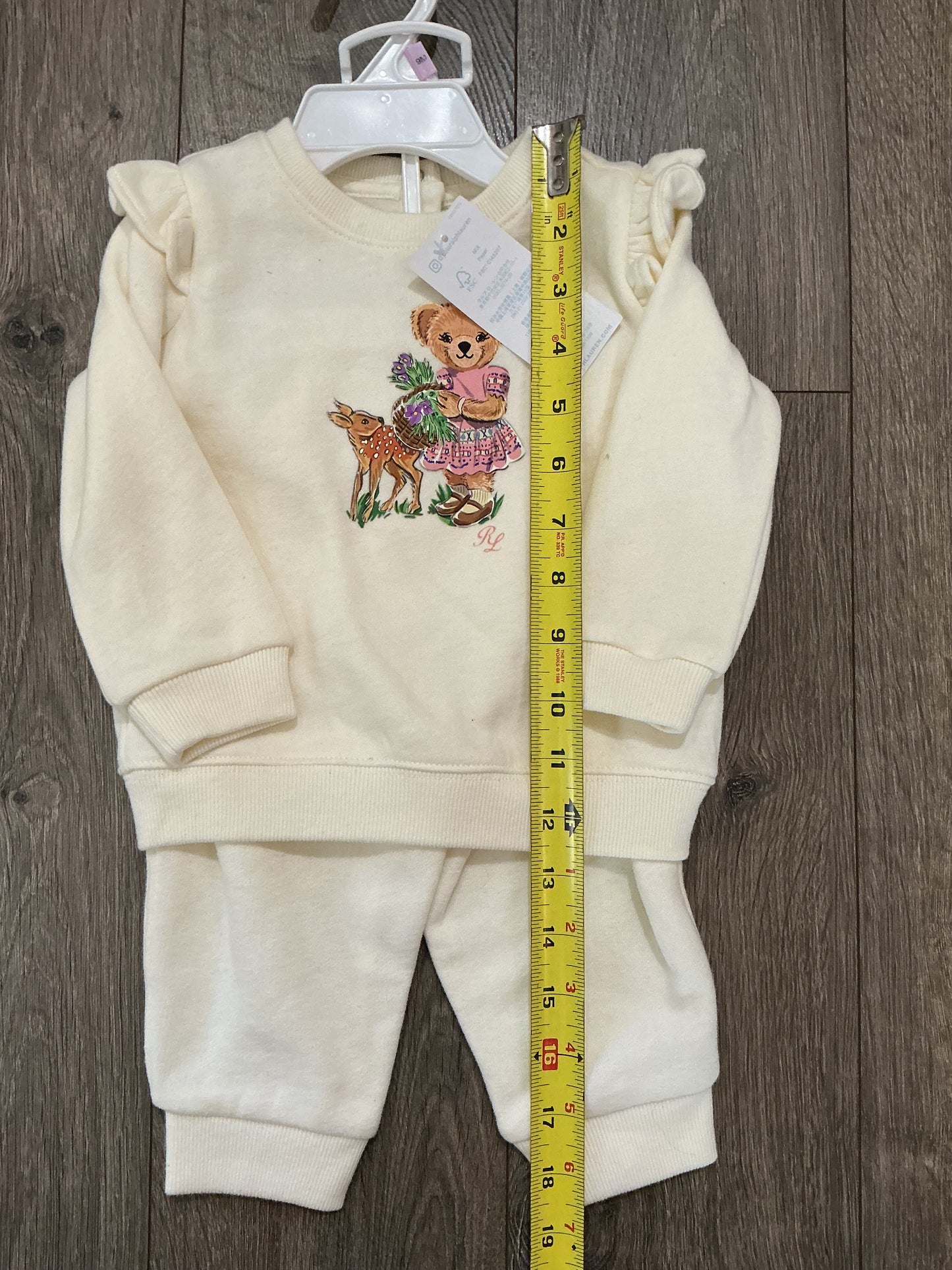 POLO RALPH LAUREN Baby Girl Fleece Polo Bear Sweatshirt & Pant Set, 6M NWT