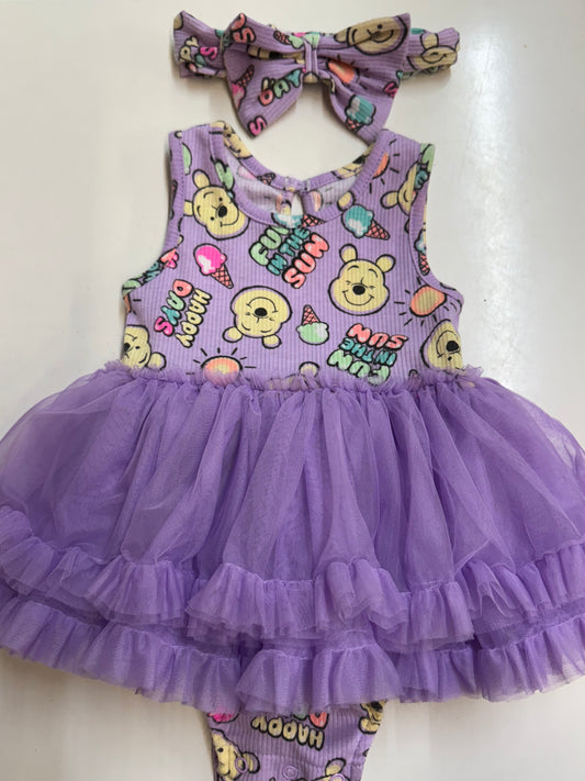 2pc Purple Pooh Bodysuit Dress, 12m